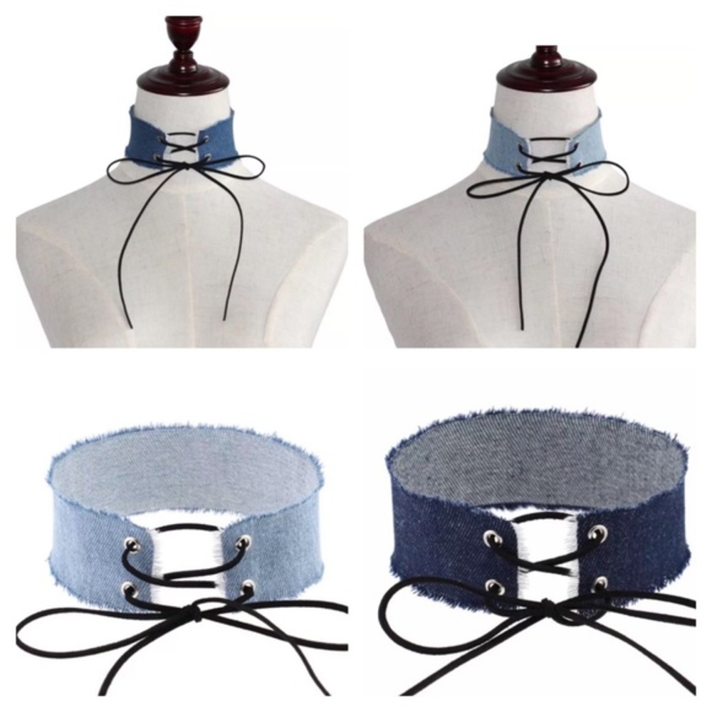 DENIM CHOKER LIGHT OR DARK‎ DENIM CORSET LACE UP CHOKER